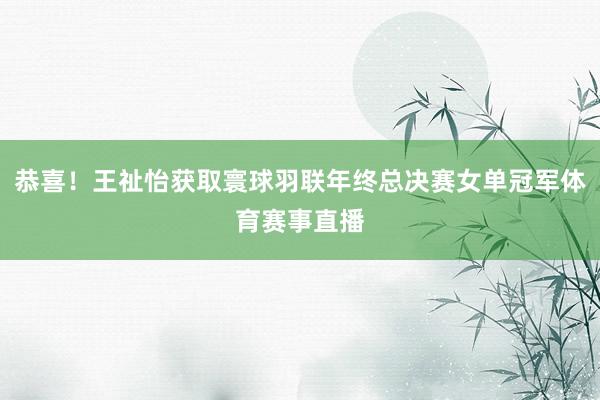 恭喜！王祉怡获取寰球羽联年终总决赛女单冠军体育赛事直播